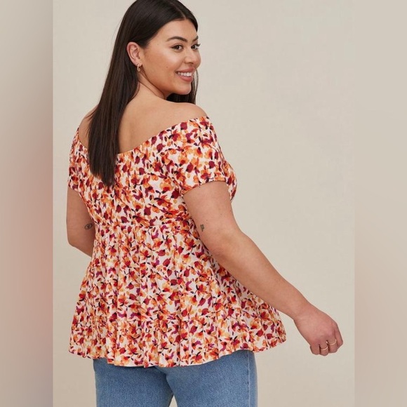 Torrid Fabric Mix Knit Crinkle Gauze Off The Shoulder Smocked Bodice Top, 4X/26W - Picture 7 of 7